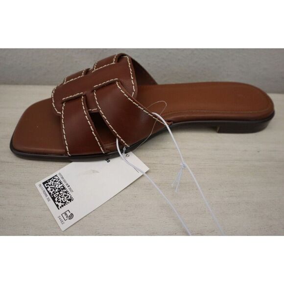 H&M 1217381 Women's Sz 7 Brown PU Leather Square Toe Wide Foot Strap Sandals - Picture 5 of 9